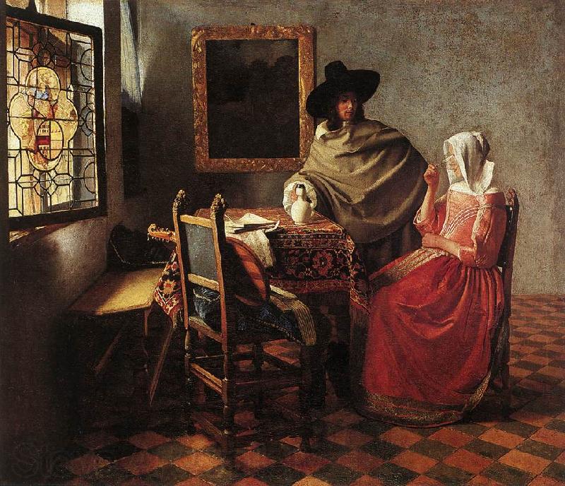 VERMEER VAN DELFT, Jan A Lady Drinking and a Gentleman wr Norge oil painting art